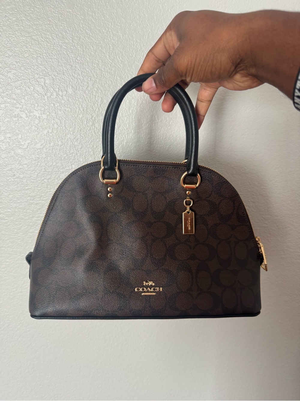 Coach Brown Signature Dome Satchel with Black Handles